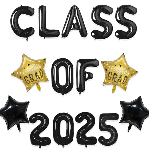 Gidobo Luftballons, Klasse 2025, Schwarz Gold, 40,6 cm, Folienballons, Banner für Abschlussfeiern 2025, College, High School, Partyzubehör von Gidobo
