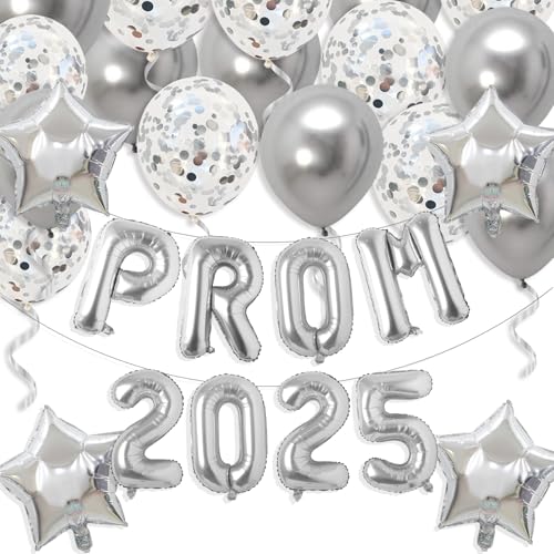 Gidobo Luftballons für Abschlussball 2025, Silberfolienbanner mit 16 Latexballons für Abschlussfeiern 2025, College, High School, Partyzubehör Gidobo Luftballons für Abschlussball 2025, Silberfolienbanner mit 16 Latexballons für Abschlussfeiern 2025, College, High School, Partyzubehör von Gidobo