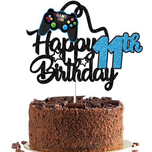Gidobo Tortenaufsatz "Happy 11th Birthday" für Jungen, glitzernde Videospiel-Kuchenaufsätze, Spiel auf mit Controllern, für elf Jahre alte Geburtstagsparty-Zubehör von Gidobo