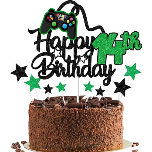Gidobo Tortenaufsatz "Happy 14th Birthday" für Jungen, glitzernde Videospiel-Kuchenaufsätze, Spiel auf mit Controllern, für vierzehn Jahre alte Geburtstagsparty, Grün Gidobo Tortenaufsatz "Happy 14th Birthday" für Jungen, glitzernde Videospiel-Kuchenaufsätze, Spiel auf mit Controllern, für vierzehn Jahre alte Geburtstagsparty, Grün von Gidobo