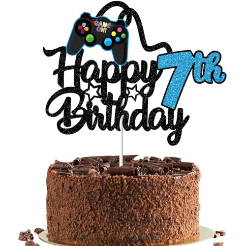 Gidobo Tortenaufsatz "Happy 7th Birthday" für Jungen, glitzernde Videospiel-Kuchenaufsätze, Spiel auf mit Controllern, für 7 Jahre alte Geburtstagsparty-Zubehör von Gidobo