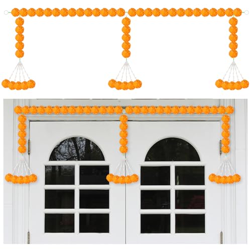 Giegxin 1 x 12 m lange orangefarbene Ringelblumen-Girlande für Dekoration, lange Stränge, künstliche Ringelblumen-Girlande für Diwali, indische Hochzeit, Party, Halloween, Tag der Toten von Giegxin