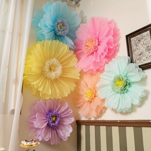 Giegxin 6 Stück 80 cm 61 cm pastellfarbene riesige Papierblumen, extra groß, rosa Blumenmuster, Seidenpapierblumen, pastellfarbene Blumendekoration für Weihnachten, mexikanische Fiesta, Wand, Hochzeit von Giegxin