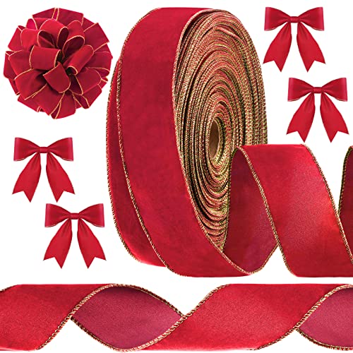 Giegxin Rotes Weihnachts-Samtband, 10,2 cm x 91,4 m, breit, verdrahtet, für den Außenbereich, wasserdicht, für Weihnachtskranz, Schleifen, Blumen-Basteldekoration von Giegxin