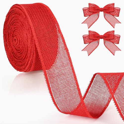 4CM Juteband mit Draht, Vintage Geschenkband Rot Breit, 10M Schleifenband zum Basteln Weihnachtsband Sackleinen Band Jute Dekoband für Weihnachtskranz, Hochzeitdeko, Geschenkverpackung von Gifeerory