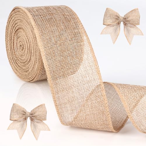 6CM Juteband mit Draht, Vintage Geschenkband Breit, 10M Schleifenband zum Basteln Weihnachtsband Sackleinen Band Jute Dekoband für Weihnachtskranz, Hochzeitdeko, Geschenkverpackung von Gifeerory