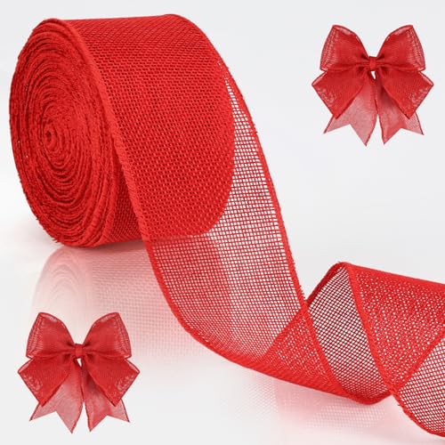 6CM Juteband mit Draht, Vintage Geschenkband Rot Breit, 10M Schleifenband zum Basteln Weihnachtsband Sackleinen Band Jute Dekoband für Weihnachtskranz, Hochzeitdeko, Geschenkverpackung von Gifeerory