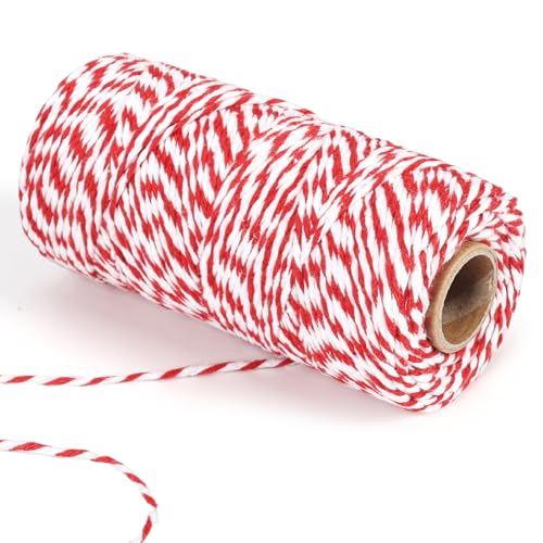 Rot Weiß Baumwollschnur, 2mm Geschenkschnur zum Einpacken von Geschenken, 100m Weihnachten Bastelschnur, Zweifarbige Dekoband Kordel für Adventskalender Weihnachten Geschenke Verpackt Rot Weiß Baumwollschnur, 2mm Geschenkschnur zum Einpacken von Geschenken, 100m Weihnachten Bastelschnur, Zweifarbige Dekoband Kordel für Adventskalender Weihnachten Geschenke Verpackt von Gifeerory