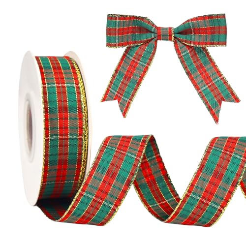Weihnachtsband 25 mm Breit, Rot und Grün Geschenkband, Kariertes Band mit Goldkante, 22M Bänder Weihnachten Dekoband für Weihnachtsbasteleien, Geschenkverpackungen und Weihnachtsbaum-Girlandendeko Weihnachtsband 25 mm Breit, Rot und Grün Geschenkband, Kariertes Band mit Goldkante, 22M Bänder Weihnachten Dekoband für Weihnachtsbasteleien, Geschenkverpackungen und Weihnachtsbaum-Girlandendeko von Gifeerory