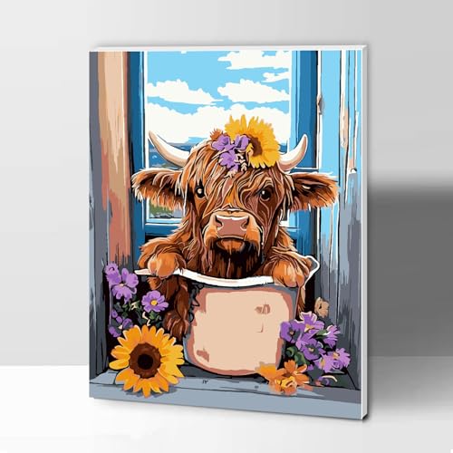 Gifmore Malen nach Zahlen Erwachsene mit Rahmen, DIY Handwerk Kunst Leinwand Malerei Kit mit Acrylpigment und Pinseln, Wanddekoration für Zuhause 30 x 40 cm Kuh Gifmore Malen nach Zahlen Erwachsene mit Rahmen, DIY Handwerk Kunst Leinwand Malerei Kit mit Acrylpigment und Pinseln, Wanddekoration für Zuhause 30 x 40 cm Kuh von Gifmore