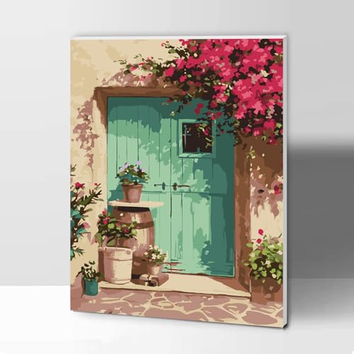 Gifmore Malen nach Zahlen Erwachsene mit Rahmen, DIY Handwerk Kunst Leinwand Malerei Kit mit Acrylpigment und Pinseln, Wanddekoration für Zuhause 30 x 40 cm Tür von Gifmore