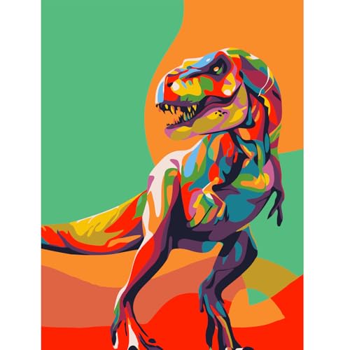 Gifmore Malen nach Zahlen für Erwachsene und Kinder - DIY Paint by Numbers Kit mit Acrylpigment und Pinseln, 30 x 40 cm Dinosaurier (rahmenlos) – über 9 Jahre alt von Gifmore
