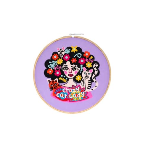 Gift Company Broderie, Stickbild, L, Motiv: Crazy cat Lady, lila von Gift Company