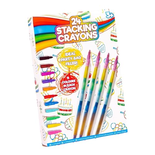 Gift Idee 24 stapelbare Buntstifte für Kinder – Partytütenfüller & drehbare Buntstifte – Kunst- und Bastelbedarf mit 11 Farben in jedem Buntstift – lustiges Geburtstagsparty-Geschenk für Jungen und von Gift Idee