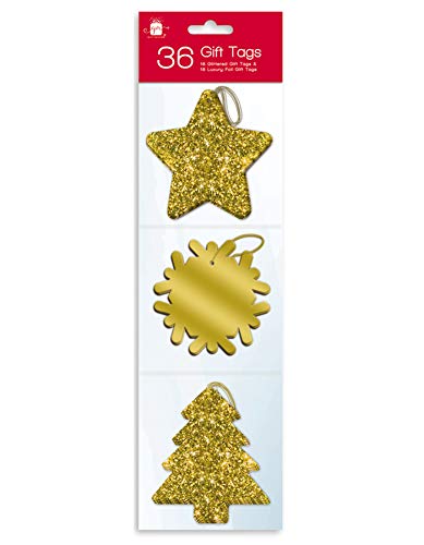 36 Gold Glitter and Luxury Foil Xmas Gift Tags With Thread von Gift Maker