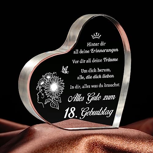 Giftasy Geschenk zum 18. Geburtstag Mädchen - Acrylherz Tischschmuck, Coole Geschenkideen 18 Geburtstag Mädchen Beste Freundin Schwester Tochter Enkelin, Geburtstagsgeschenk von Giftasy