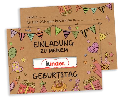Giftota 15 Einladungskarten Kindergeburtstag Mädchen Junge, DIN A6 Kraftpapier Einladung Party, Witzige Geburtstagseinladungen Kinder, Ohne Kinderschokolade von Giftota
