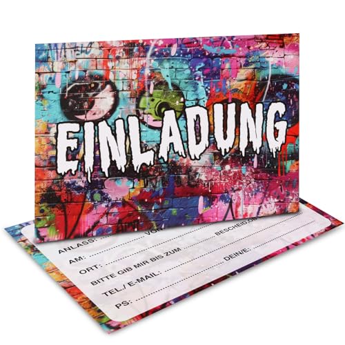 Giftota 15 Graffiti Einladungskarten Kindergeburtstag, Bunte Geburtstagseinladungen für Jungen Mädchen, Einladungen zur Party, Geburtstag, Jugendweihe von Giftota