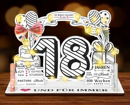 Giftota 18 Geburtstag Geldgeschenke Holz mit LED Lichterkette, 18. Geburtstag Mädchen, 18. Geburtstag Jungen Giftota 18 Geburtstag Geldgeschenke Holz mit LED Lichterkette, 18. Geburtstag Mädchen, 18. Geburtstag Jungen von Giftota