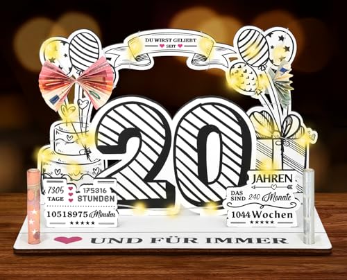 Giftota 20 Geburtstag Geldgeschenke Holz mit LED Lichterkette, 20. Geburtstag Frau Männer Giftota 20 Geburtstag Geldgeschenke Holz mit LED Lichterkette, 20. Geburtstag Frau Männer von Giftota