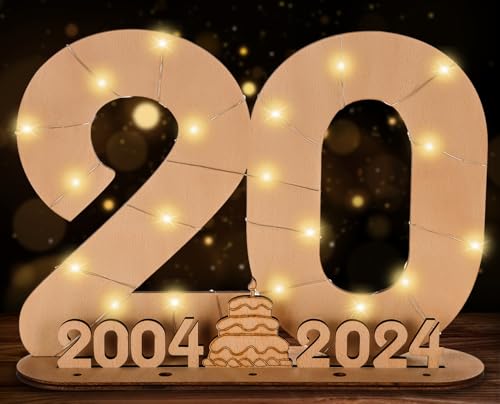 Giftota 2024 Originelle 20 Geburtstag Geschenk Frauen & Männer - Geldgeschenke Geburtstag 20 mit LED-Lichterketten - Dekorationen aus Holz - 20 Holz-Schild Gästebuch - Personalisierbares Geschenk Giftota 2024 Originelle 20 Geburtstag Geschenk Frauen & Männer - Geldgeschenke Geburtstag 20 mit LED-Lichterketten - Dekorationen aus Holz - 20 Holz-Schild Gästebuch - Personalisierbares Geschenk von Giftota