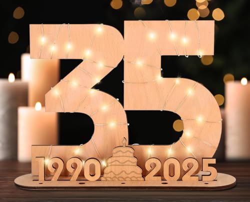 Giftota 2025 Originelle 35 Geburtstag Geschenk Frauen & Männer - Geldgeschenke Geburtstag 35 mit LED-Lichterketten - Dekorationen aus Holz - 35 Holz-Schild Gästebuch - Personalisierbares Geschenk Giftota 2025 Originelle 35 Geburtstag Geschenk Frauen & Männer - Geldgeschenke Geburtstag 35 mit LED-Lichterketten - Dekorationen aus Holz - 35 Holz-Schild Gästebuch - Personalisierbares Geschenk von Giftota
