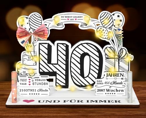 Giftota 40 Geburtstag Geldgeschenke Holz mit LED Lichterkette, 40 Geburtstag Frau, 40. Geburtstag Mann, 40 Jahre 3D-Holzkarte Geschenke Giftota 40 Geburtstag Geldgeschenke Holz mit LED Lichterkette, 40 Geburtstag Frau, 40. Geburtstag Mann, 40 Jahre 3D-Holzkarte Geschenke von Giftota