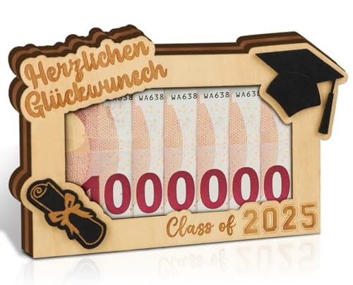 Giftota Abschluss Geschenk Erste Million Geldgeschenk Holz - Geldgeschenk als Bachelor, Abitur 2025, Matura, Class of 2025, Abschluss Gästebuch Geschenk von Giftota
