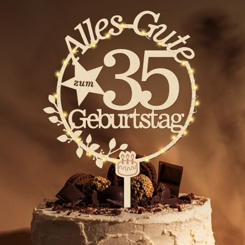 Giftota Cake Topper 35. Geburtstag Holz mit LED Lichterkette - 35. Geburtstag Deko - Tortendeko 35. Geburtstag - Kuchen Deko für 35. Geburtstag Frauen Männer Giftota Cake Topper 35. Geburtstag Holz mit LED Lichterkette - 35. Geburtstag Deko - Tortendeko 35. Geburtstag - Kuchen Deko für 35. Geburtstag Frauen Männer von Giftota