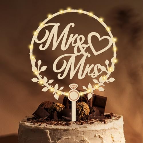 Giftota Cake Topper Hochzeit Holz Mit LED Lichterkette - Tortendeko "Mr und Mrs" - Hochzeitstorte Deko Giftota Cake Topper Hochzeit Holz Mit LED Lichterkette - Tortendeko "Mr und Mrs" - Hochzeitstorte Deko von Giftota