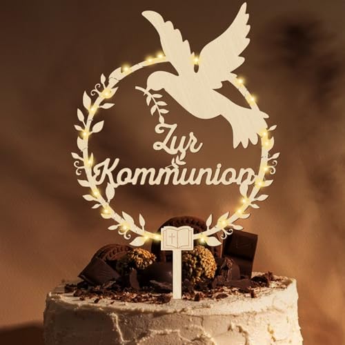 Giftota Cake Topper zur Kommunion aus Holz mit LED Lichterkette - Tortendeko Kommunion - Erstkommunion Tortendeko für Junge Mädchen - Kommunion Deko Giftota Cake Topper zur Kommunion aus Holz mit LED Lichterkette - Tortendeko Kommunion - Erstkommunion Tortendeko für Junge Mädchen - Kommunion Deko von Giftota