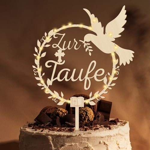 Giftota Cake Topper zur Taufe aus Holz mit LED Lichterkette, Zur Taufe Tortendeko für Mädchen, Junge - Taufe Deko Mädchen, Junge Giftota Cake Topper zur Taufe aus Holz mit LED Lichterkette, Zur Taufe Tortendeko für Mädchen, Junge - Taufe Deko Mädchen, Junge von Giftota