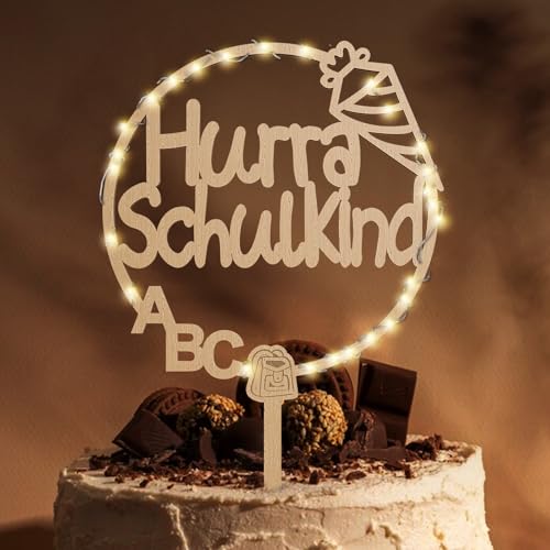 Giftota Cake Topper Schulkind aus Holz mit LED Lichterkette - Tortendeko Einschulung - 2025 Einschulung Deko für Junge Mädchen - Schulanfang Deko Giftota Cake Topper Schulkind aus Holz mit LED Lichterkette - Tortendeko Einschulung - 2025 Einschulung Deko für Junge Mädchen - Schulanfang Deko von Giftota