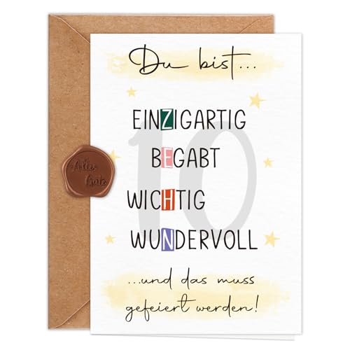 Giftota Geburtstagskarte 10 Jahre Mädchen Jungen (A6 Klappkarte mit Umschlag & Wachssiegel), Schöne Geschenkkarte zum 10. Geburtstag mit besonderen Designs, Sweet 10 Grußkarten für Freunde, Kinder von Giftota