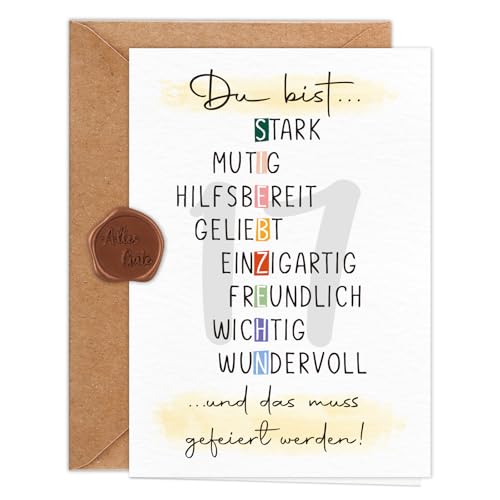 Giftota Geburtstagskarte 17 Jahre Mädchen Jungen (A6 Klappkarte mit Umschlag & Wachssiegel), Schöne Geschenkkarte zum 17. Geburtstag mit besonderen Designs, Sweet 17 Grußkarten für Freunde, Kinder von Giftota