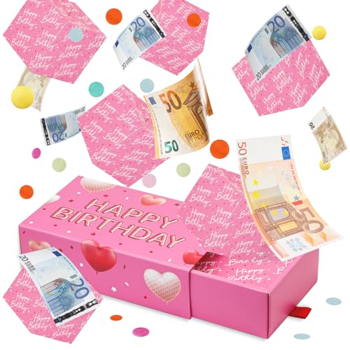 Giftota Geldgeschenke Geburtstag, Upgrade DIY Überraschungsbox, Happy Birthday Pop Up Explosionsbox mit Konfetti, Geschenkbox Geburtstag für Eltern, Liebhaber und Freunde - Rosa von Giftota