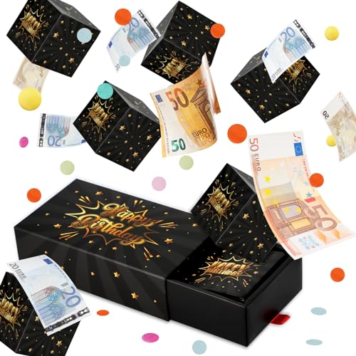 Giftota Geldgeschenke Geburtstag, Upgrade DIY Überraschungsbox, Happy Birthday Pop Up Explosionsbox mit Konfetti, Geschenkbox Geburtstag für Eltern, Liebhaber und Freunde - Schwarze von Giftota