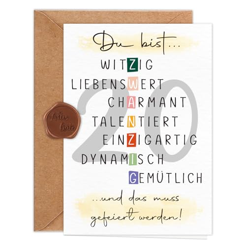 Giftota Karte Geburtstag 20. Jahre Frau Mann (A6 Klappkarte mit Umschlag & Wachssiegel), Schöne Geschenkkarte zum 20. Geburtstag mit besonderen Designs, 20th Grußkarten für Freunde und Liebhaber von Giftota