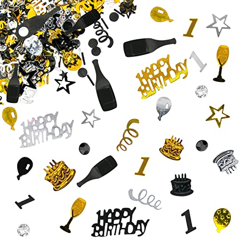 Giftota - Konfetti 1 Geburtstag Deko - 1. Geburtstag Deko - Konfetti (Gold Schwarz) - Partydekoration Geburtstag 1 - Konfetti-Dekoration für Jubiläen, Geburtstage, Partys von Giftota