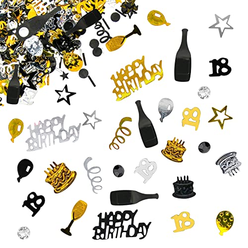 Giftota - Konfetti 18 Geburtstag Deko - 18. Geburtstag Deko - Konfetti (Gold Schwarz) - Partydekoration Geburtstag 18 - Konfetti-Dekoration für Jubiläen, Geburtstage, Partys von Giftota