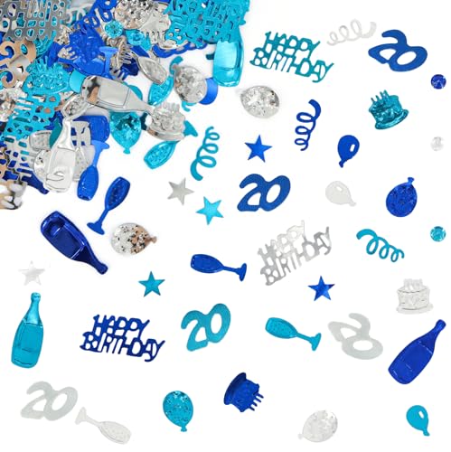 Giftota - Konfetti 20 Geburtstag Deko - 20. Geburtstag Deko - Konfetti (Blau, Silber) - Partydekoration Geburtstag 20 - Konfetti-Dekoration für Jubiläen, Geburtstage, Partys von Giftota