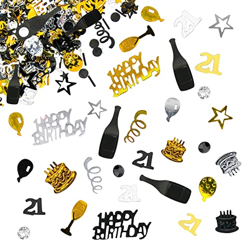 Giftota - Konfetti 21 Geburtstag Deko - 21. Geburtstag Deko - Konfetti (Gold Schwarz) - Partydekoration Geburtstag 21 - Konfetti-Dekoration für Jubiläen, Geburtstage, Partys von Giftota