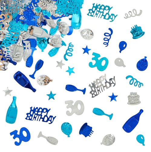 Giftota - Konfetti 30 Geburtstag Deko - 30. Geburtstag Deko - Konfetti (Blau, Silber) - Partydekoration Geburtstag 30 - Konfetti-Dekoration für Jubiläen, Geburtstage, Partys von Giftota