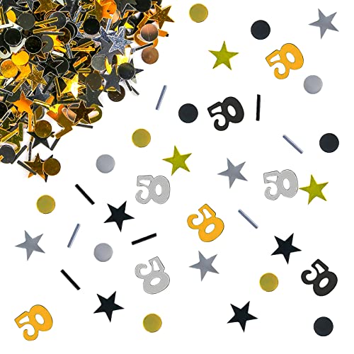 Giftota - Konfetti 50. Jubiläum Deko - 50. Geburtstag Deko - Konfetti (Gold Schwarz Silber) - Partydekoration Jahrestag 50 - DIY Konfetti Deko - Konfetti-Dekoration für Jubiläen, Geburtstage, Partys von Giftota
