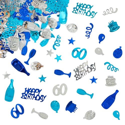 Giftota - Konfetti 60 Geburtstag Deko - 60. Geburtstag Deko - Konfetti (Blau, Silber) - Partydekoration Geburtstag 60 - Konfetti-Dekoration für Jubiläen, Geburtstage, Partys von Giftota