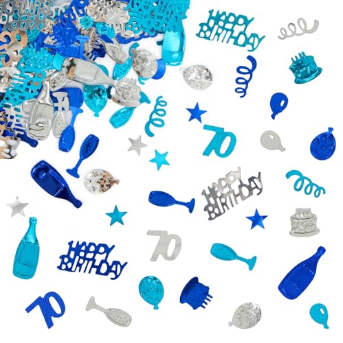 Giftota - Konfetti 70 Geburtstag Deko - 70. Geburtstag Deko - Konfetti (Blau, Silber) - Partydekoration Geburtstag 70 - Konfetti-Dekoration für Jubiläen, Geburtstage, Partys von Giftota