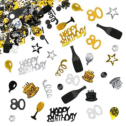 Giftota - Konfetti 80 Geburtstag Deko - 80. Geburtstag Deko - Konfetti (Gold Schwarz) - Partydekoration Geburtstag 80 - Konfetti-Dekoration für Jubiläen, Geburtstage, Partys von Giftota