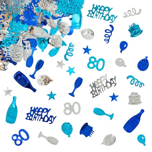 Giftota - Konfetti 80 Geburtstag Deko - 80. Geburtstag Deko - Konfetti (Blau, Silber) - Partydekoration Geburtstag 80 - Konfetti-Dekoration für Jubiläen, Geburtstage, Partys von Giftota