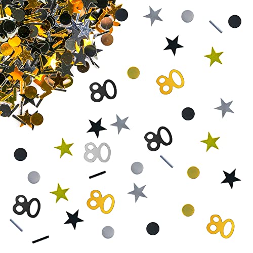 Giftota - Konfetti 80. Jubiläum Deko - 80. Geburtstag Deko - Konfetti (Gold Schwarz Silber) - Partydekoration Jahrestag 80 - DIY Konfetti Deko - Konfetti-Dekoration für Jubiläen, Geburtstage, Partys von Giftota