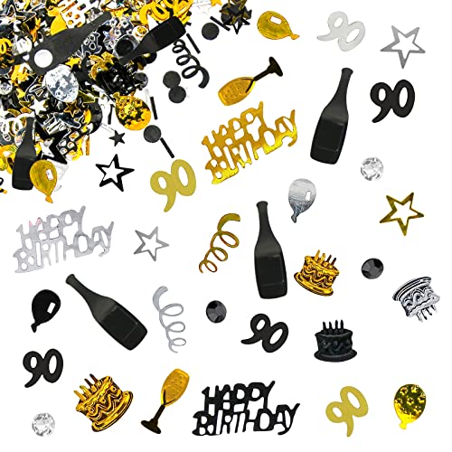 Giftota - Konfetti 90 Geburtstag Deko - 90. Geburtstag Deko - Konfetti (Gold Schwarz) - Partydekoration Geburtstag 90 - Konfetti-Dekoration für Jubiläen, Geburtstage, Partys von Giftota